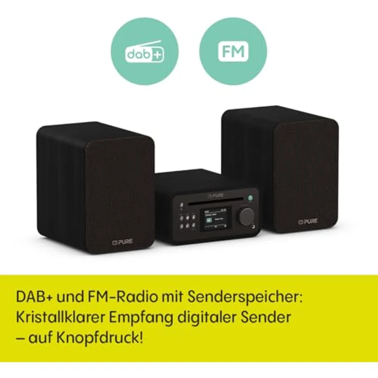 Pure Classic Stereo Mini Mikro HiFi Anlage, CD-Player, DAB+ Radio, Bluetooth 5.3, USB, AUX, Kopfhöreranschluss, 40 W Stereo, Holzoptik – Schwarz – Bild 5
