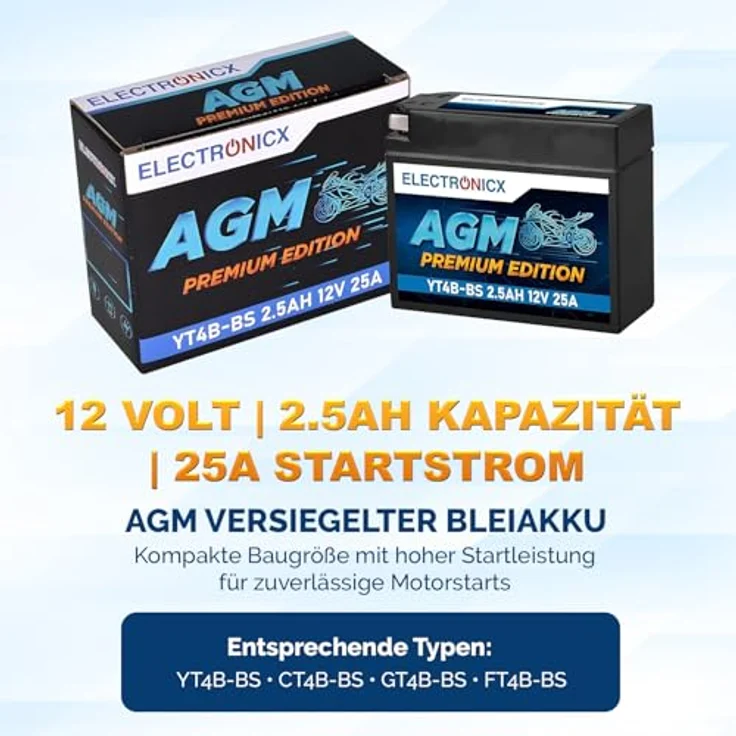 Electronicx YT4B-BS AGM Motorradbatterie, wartungsfrei, 2.3Ah 12V, auslaufsicher, rüttelfest für Motorrad, Roller, Moped, Scooter – Bild 5