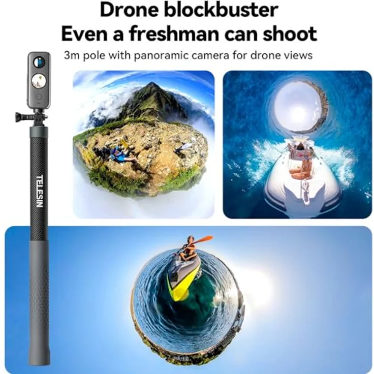 Telesin GP-MNP-300-3, Selfie Stick / Tripod aus Carbonfaser, 3m Höhe, leicht und stabil, kompatibel mit Kameras und Smartphones – Bild 6