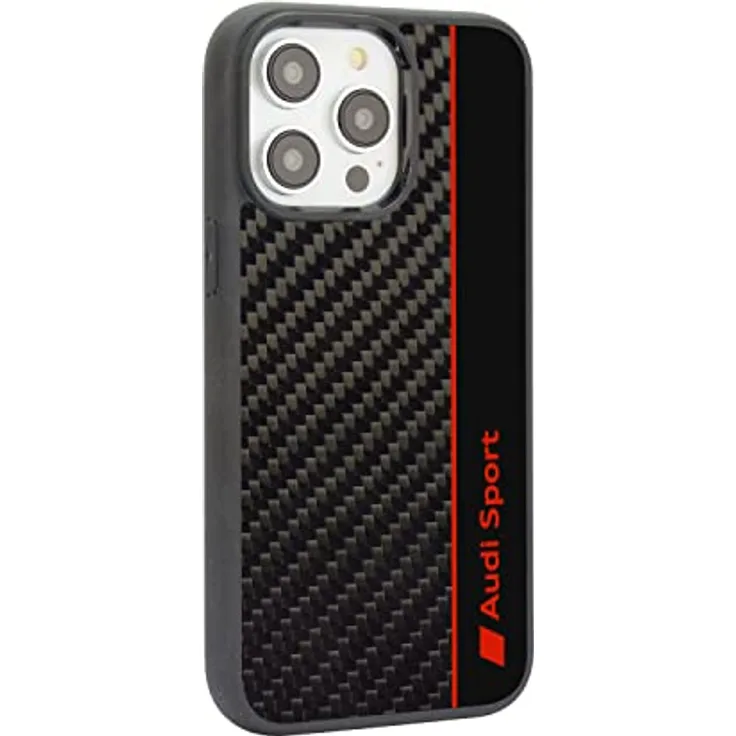 Audi Sport Handyhülle - Kompatibel mit iPhone 14 Pro Max - Stoßabsorbierend aus Carbon - Schwarz mit roten Details