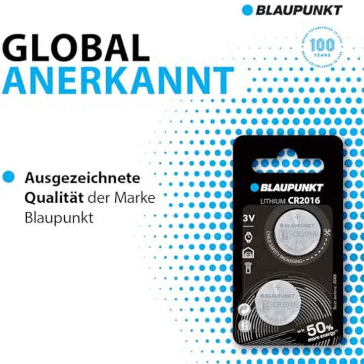 Blaupunkt Lithium Coin CR2016, Knopfzelle 2 Stück im Blister, zuverlässige Leistung, extreme Temperaturen von -30°C bis +60°C, bis zu 10 Jahre Haltbarkeit – Bild 5