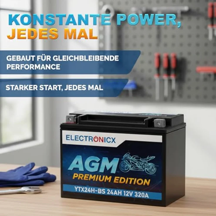 Electronicx YTX24H-BS AGM Motorradbatterie 24Ah 12V - wartungsfrei, rüttelfest, auslaufsicher für Motorrad, Roller, Quad, ATV – Bild 4