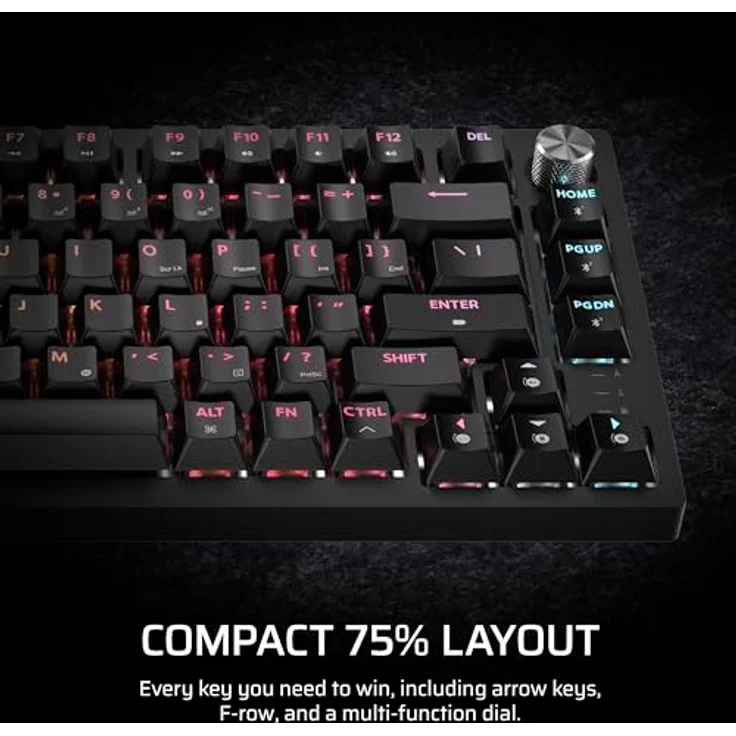 Corsair K65 Plus Wireless, 75% RGB Hot-Swappable mechanische Gaming-Tastatur mit taktilen MLX Fusion-Switches, zwei Schichten Sounddämpfung, PBT Keycaps, QWERTY NA, Schwarz – Bild 3