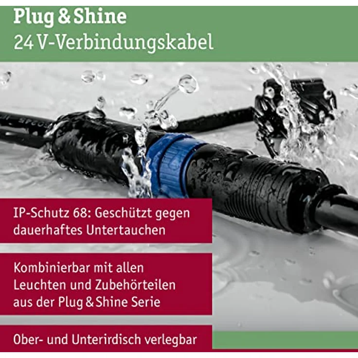 Paulmann 94596 Plug & Shine Außenleuchte Kabel 5m 4 Ausgänge IP68 Schwarz max. 150 Watt Schwarz Gartenbeleuchtung System Kunststoff – Bild 3