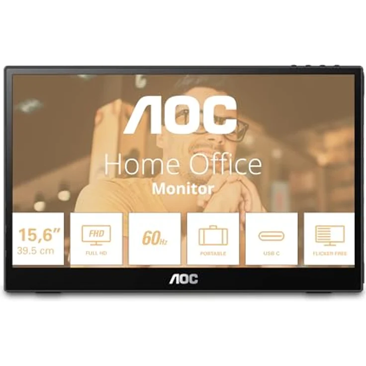 AOC 16T3EA - 16 Zoll tragbarer Monitor (1920x1080, USB-C Anschluss, Mehrwinkel Standfuss) schwarz-grau – Bild 2