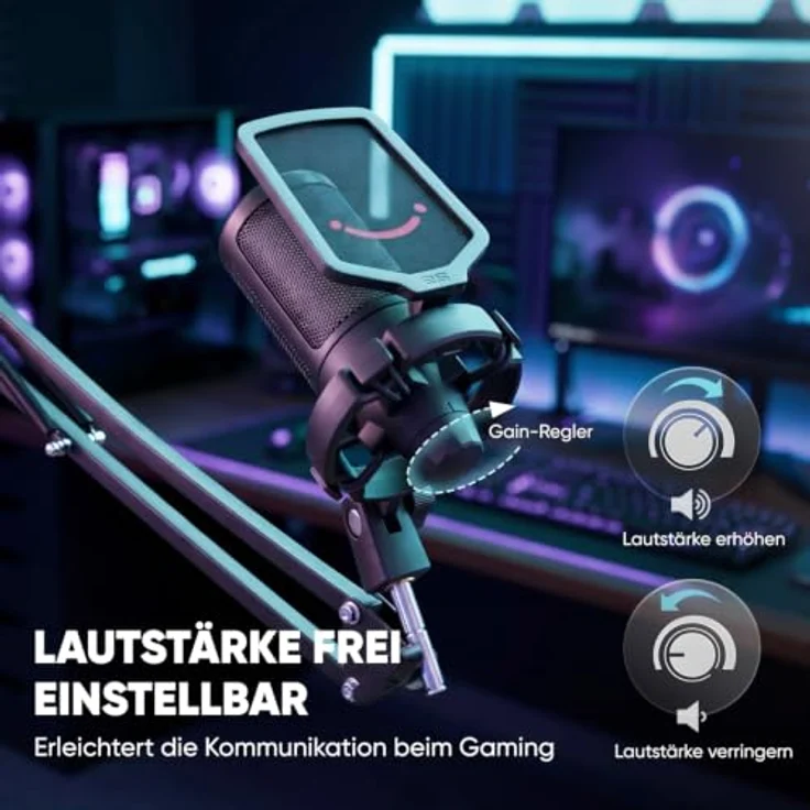 FIFINE Gaming Mikrofon PC, USB Typ A/C mit Stummschalttaste, RGB-Beleuchtung, für Podcast und Streaming, kompatibel mit MAC, PS4, PS5 – Bild 3