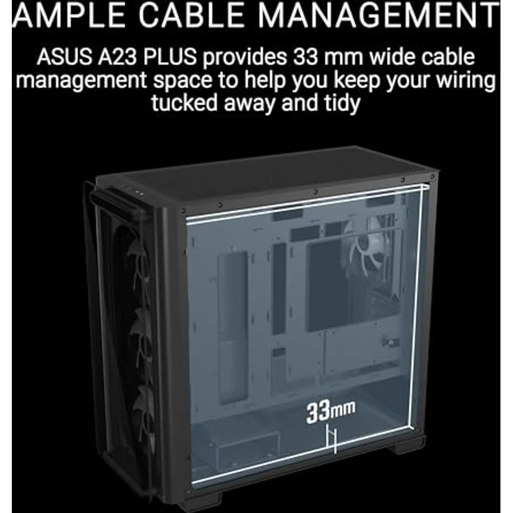 ASUS A23 Plus TG ARGB Black microATX PC Gehäuse (vorinstallierte ARGB-Lüfter, Mesh Frontpanel, versteckte Anschlüsse, 360-mm-Radiatoren, 380-mm-Grafikkarten) – Bild 5