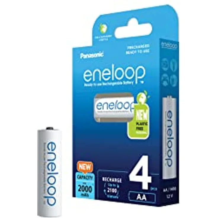Panasonic eneloop, Ready-to-Use Ni-MH Akku, AA/Mignon, Blau, 4er-Pack, verbesserte Kapazität: min 2000 mAh, 2100 Ladezyklen, hohe Leistung & geringe Selbstentladung, wiederaufladbar, Blau