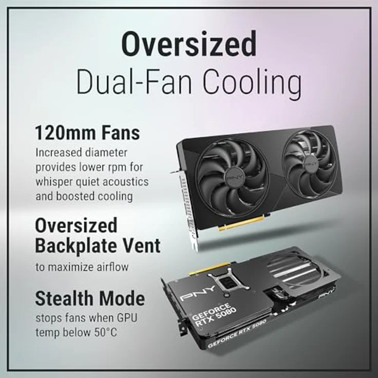 PNY NVIDIA GeForce RTX™ 5080 Slim, Dual-Lüfter OC-Grafikkarte mit NVIDIA Blackwell-Architektur und 120-mm-Kühlung – Bild 4