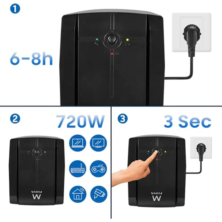 Ewent EW3997, Unterbrechungsfreies Stromversorgungssystem mit 720 W, Mini-Tower-Design, 3 AC-Ausgänge, Sinuswellen-Ausgang – Bild 6