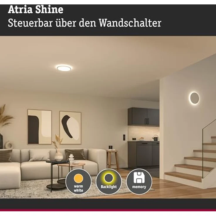 Paulmann Panel Atria Shine Sep Switch 21W 3000K 290mm Weiß Kunststoff 71189, Smarte Deckenbeleuchtung mit Memory-Effekt – Bild 2