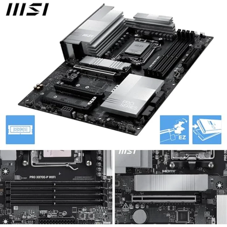 MSI PRO X870E-P WIFI, ATX Mainboard mit AMD AM5 Sockel, bis zu 256 GB DDR5 RAM, Wi-Fi 7 und 5 Gigabit Ethernet – Bild 3