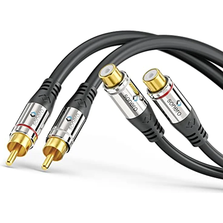 Sonero 2x Cinch Stereo Verlängerung 0,5m, Premium Audio-Kabel mit vergoldeten Kontakten, schwarz – Bild 1