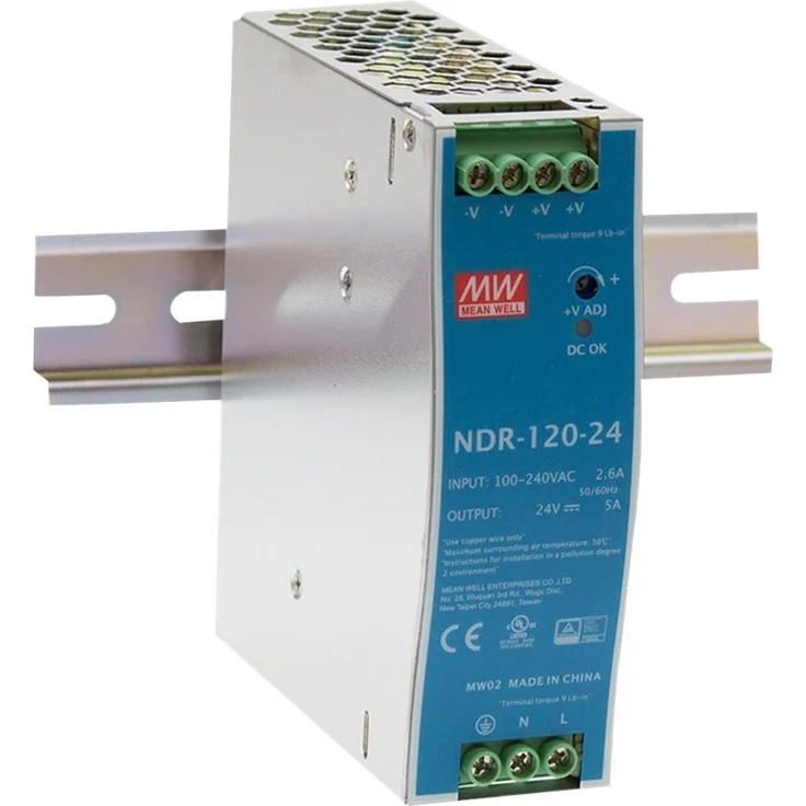 MeanWell NDR-120-24, PC-Netzteil mit 120 Watt, DIN-Schienenmontage, Wechselstrom 115/230 V