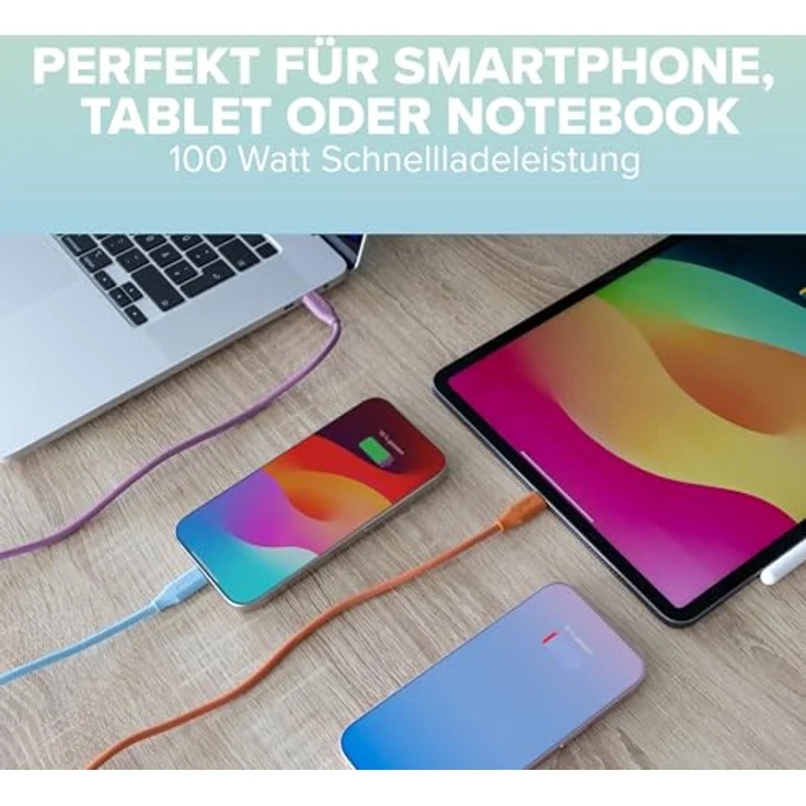 InLine Colour your Charge USB C Kabel 100W, PD Schnellladekabel, Silikon, flexibel, 0,5m, Papaya (orange) – Bild 5