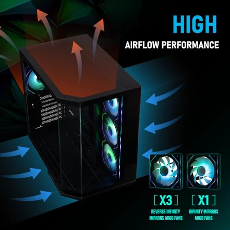 BitFenix T10 High Airflow Dual Chamber PC Gaming Case Black, ATX, mit 4x ARGB-Lüftern, 360mm AIO/GPU Unterstützung, kompatibel mit Reverse Connection Motherboards – Bild 5