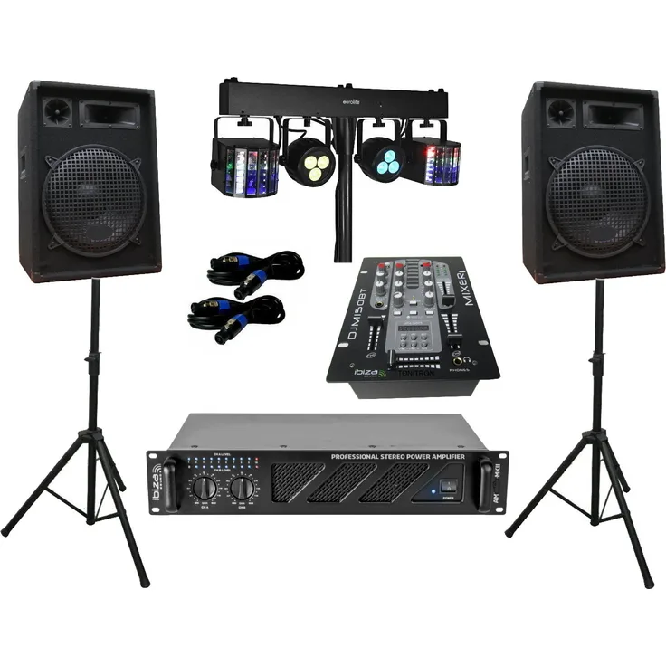 DSX PA Party DJ Disco Lautsprecher Set, 1680 Watt mit Verstärker, Bluetooth Mixer, stativ und Lichtset