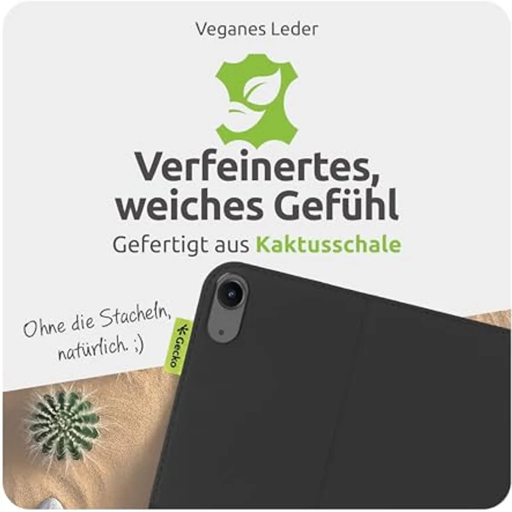 Gecko Covers Tablet Hülle / Cover aus Kaktusschale für iPad Pro 11 (2025/2024) M5 / M4 - Schlaf/Wach Funktion, Schwarz – Bild 5