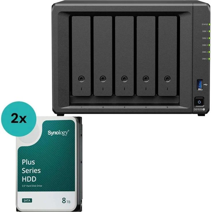 Synology DiskStation DS1525+, NAS-Server Leergehäuse mit 5 Einschüben, Hot-Swapping-Unterstützung, bis zu 16 TB, ideal für Unternehmen und Privatanwender, Desktop-Design