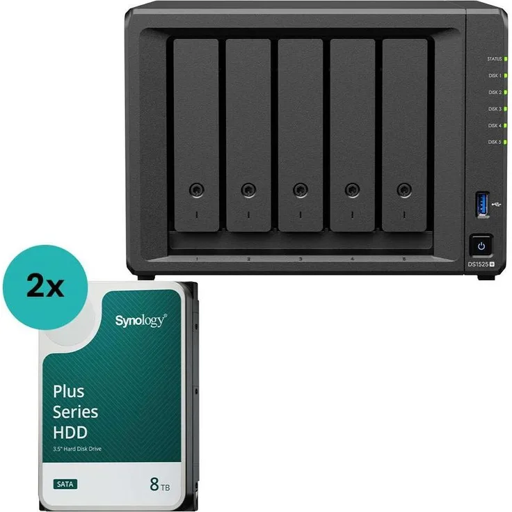 Synology DiskStation DS1525+, NAS-Server Leergehäuse mit 5 Einschüben, Hot-Swapping-Unterstützung, bis zu 16 TB, ideal für Unternehmen und Privatanwender, Desktop-Design