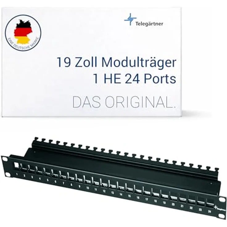 Telegärtner 100021497 24 Port Netzwerk-Patchpanel CAT 6a, 483mm (19"), 1 HE, unbestückt, Schwarz – Bild 2
