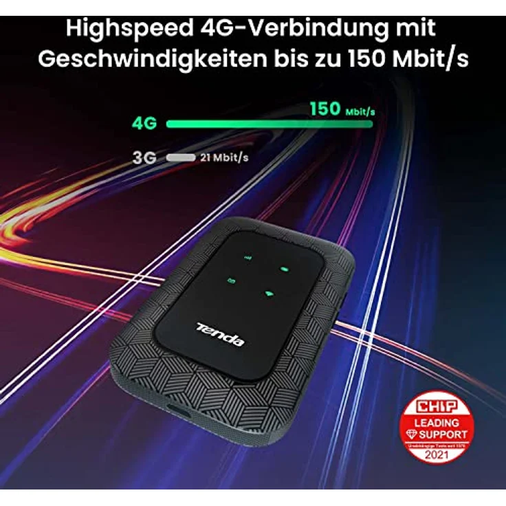 Tenda 4G180 Mobiler WLAN Router (4G/LTE bis zu 150/Mbit/s Download, 50Mbit/s Upload, Hotspot, Cat.4 Router), 2100mAh, Plug & Play, kompatibel mit Allen europäischen SIM Karten – Bild 2