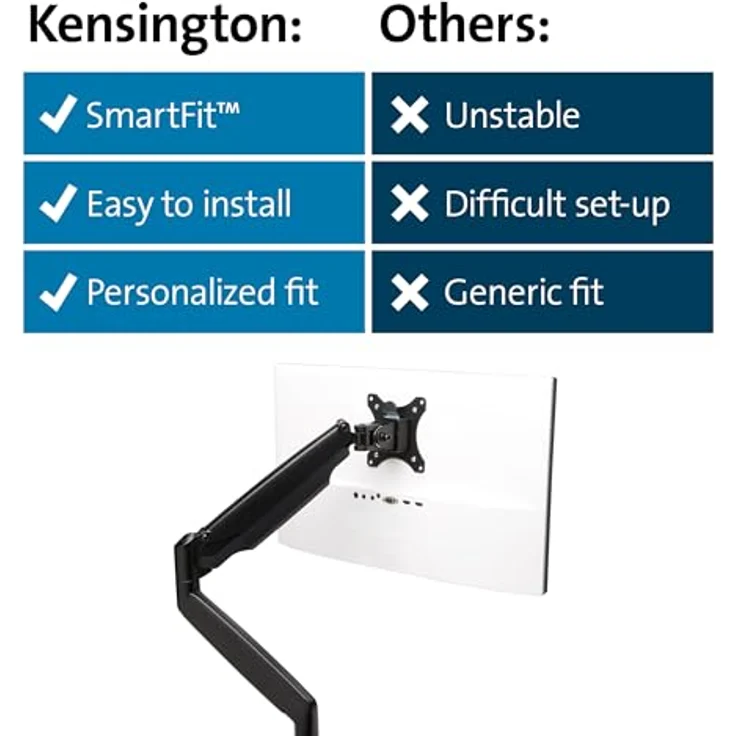 Kensington Single Monitorarm für 1 Bildschirm mit Vesa Befestigungsplatte und One-Touch Design für optimale Höheneinstellung, Gasdruckfeder, Schwarz, K59600WW – Bild 9