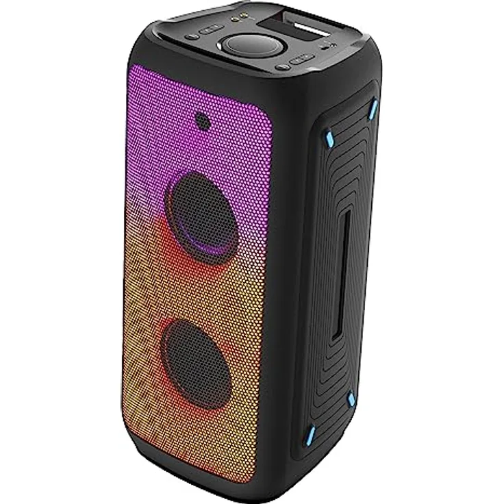 BE COOL Party-Speaker 120 Watt PS120BTK – BT 5.0, bis 10 Std. Spieldauer, Mikrofon/AUX/Gitarre-Eingang, Dual Pairing, Display, Lichtshow, FM-Tuner, Fernbedienung