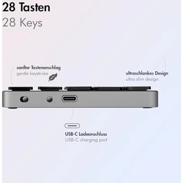 LogiLink ID0212, kabelloser Bluetooth Nummernblock mit 28 Tasten, grau – Bild 2