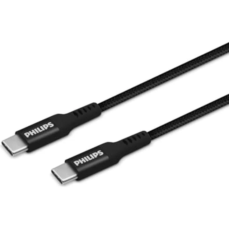 Philips DLC5206C/00 USB-C auf USB-C Kabel - 200 cm, geflochten, Schwarz - für Typ-C Ladegeräte – Bild 1