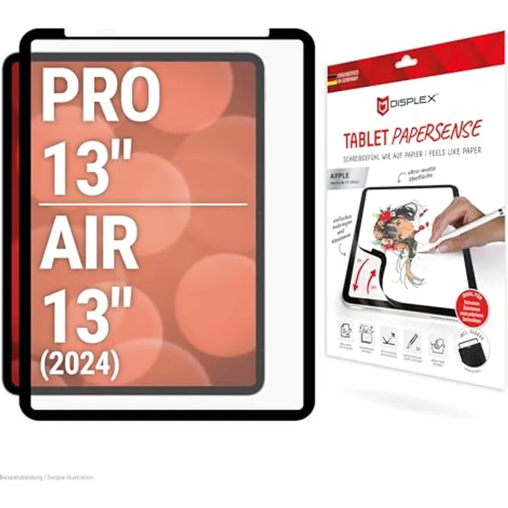 Displex TABLET PAPERSENSE wiederablösbare Schreibfolie für iPad Pro 13'' (2024)/Air 13'' (2024), Paper Feeling, matte Oberfläche, für Pencils, filz-Sleeve, abwaschbar