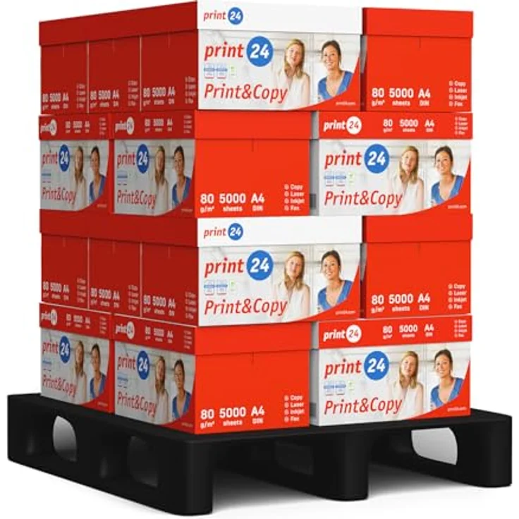 print24 Druckerpapier Kopierpapier 100000 Blatt 20 x 5000 A4 80g Premium Weiß Testsieger PEFC – Bild 1