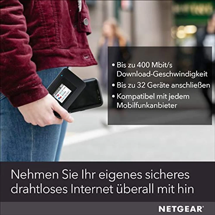 Netgear AC797 Mobiler WLAN Router - 4G LTE Router (AirCard mit bis zu 400 MBits-s Download-Geschwindigkeit, Hotspot für bis zu 15 Geräte, WiFi überall einrichten, für jede SIM-Karte freigeschaltet) – Bild 2