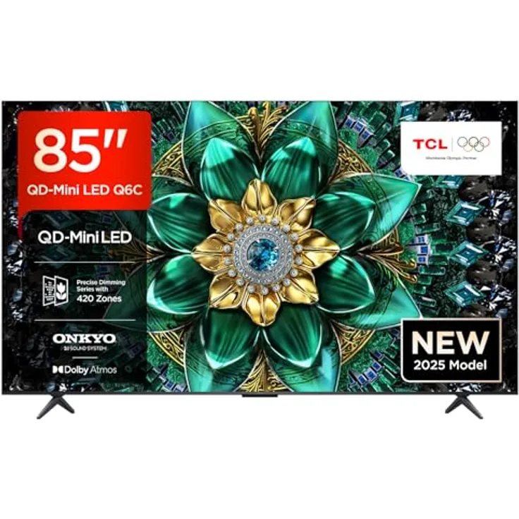 TCL 85Q6C 85 Zoll QD-Mini LED Fernseher, 4K HDR Premium 1000nits, Smart TV mit Google TV (Dolby Vision IQ & Atmos, Onkyo 2.1 Soundsystem, 144Hz Motion Clarity Pro, Game Master)