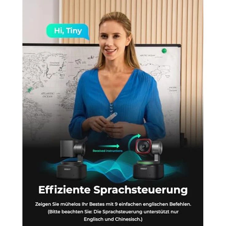 OBSBOT Tiny 2 - PTZ 4K Webcam mit KI-Tracking, Sprachsteuerung, Gestensteuerung, Autofokus, USB3.0, Mehreren Modi, Webcam für PC, Konferenzen, Streaming, Videotelefonate, Zoom. – Bild 4