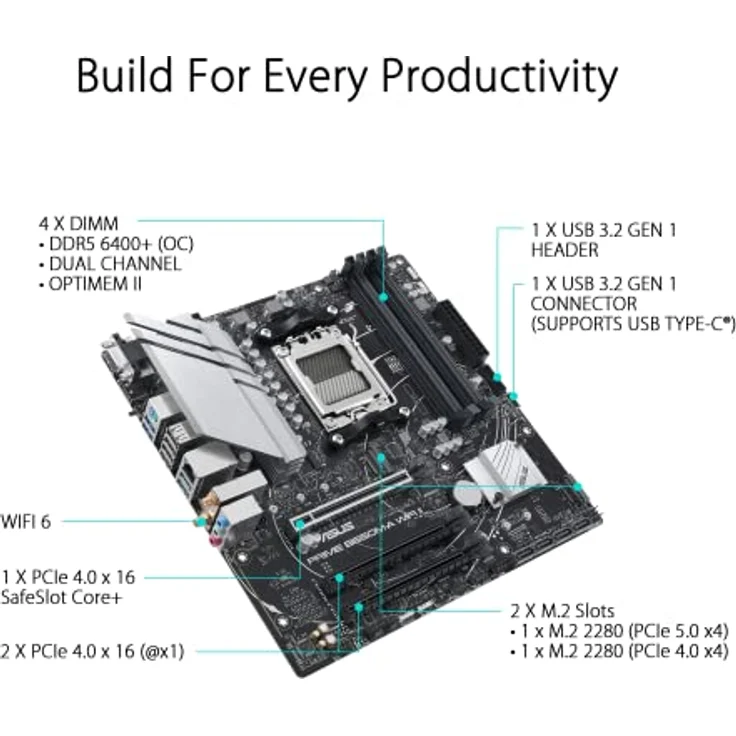ASUS Prime B650M-A WIFI Gaming Mainboard Sockel AMD AM5 (Ryzen 7000, micro-ATX, DDR5 Speicher, PCIe 5.0, WiFi 6, BIOS Flashback, USB 3.2 Gen 2, Aura Sync) – Bild 3