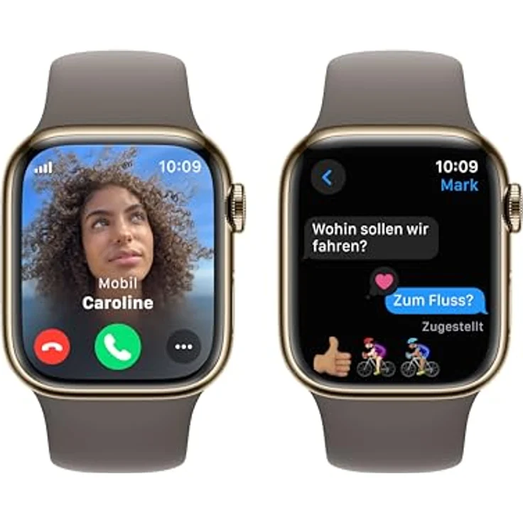 Apple Watch Series 9 GPS + Cellular, 41 mm Edelstahlgehäuse Gold, Sportarmband Tonbraun – M/L – Bild 4