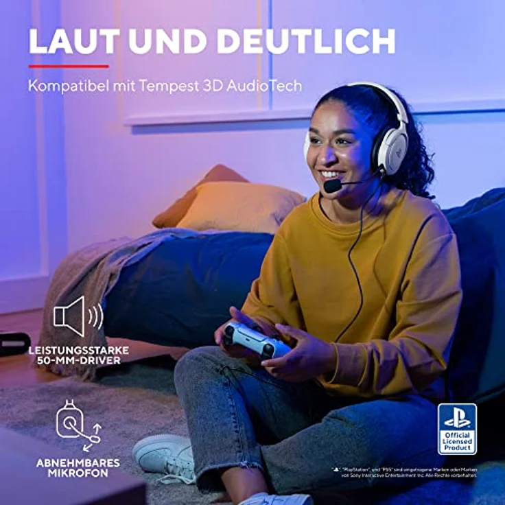 Trust Gaming Headset GXT 498W Forta Offiziell Lizenziert für Playstation 5, PS4 / PS5 Headset, 1,2 m Kabel, 50mm-Treiber, Abnehmbares Mikrofon, Verstellbare Over-Ear Kopfhörer, Weiß – Bild 4
