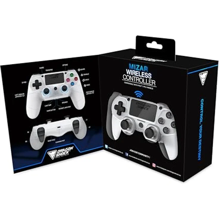 DragonShock Controller Mizar Wireless weiß PS4, kabellose Bluetooth-Verbindung, LED-Anzeige, Doppelmotoren – Bild 3