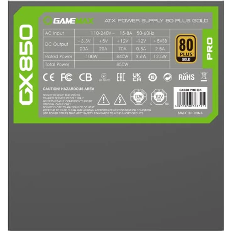 GAMEMAX GX-850 PRO BK PC-Netzteil (850W, 80+ Gold, ATX3.0, PCIe 5.0) - GAMEMAX Gold-Serie mit PCIe5.0-Stromversorgung, vollmodulares Kabelmanagement – Bild 6