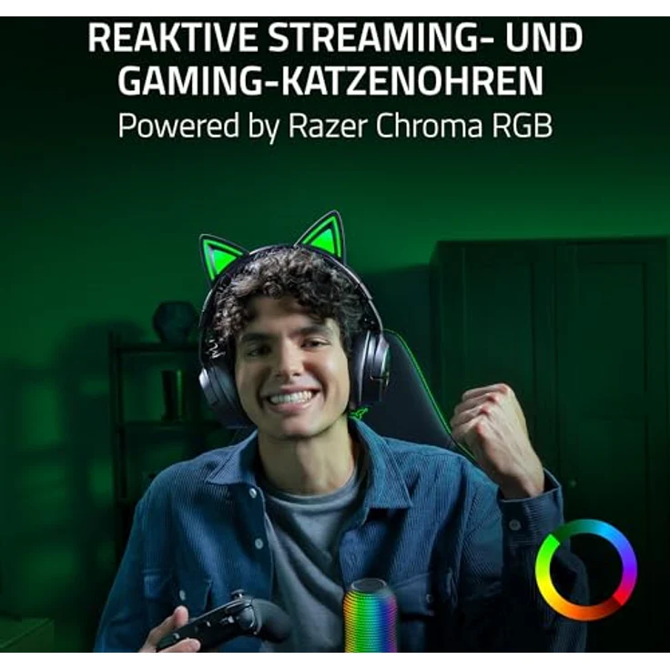 Razer Kraken Kitty V3 Pro, Kabelloses RGB-Gaming-Headset mit reaktiven Katzenohren, Triforce 40mm Treiber, THX Spatial Audio, Hyperspeed Wireless & Bluetooth, Schwarz – Bild 2