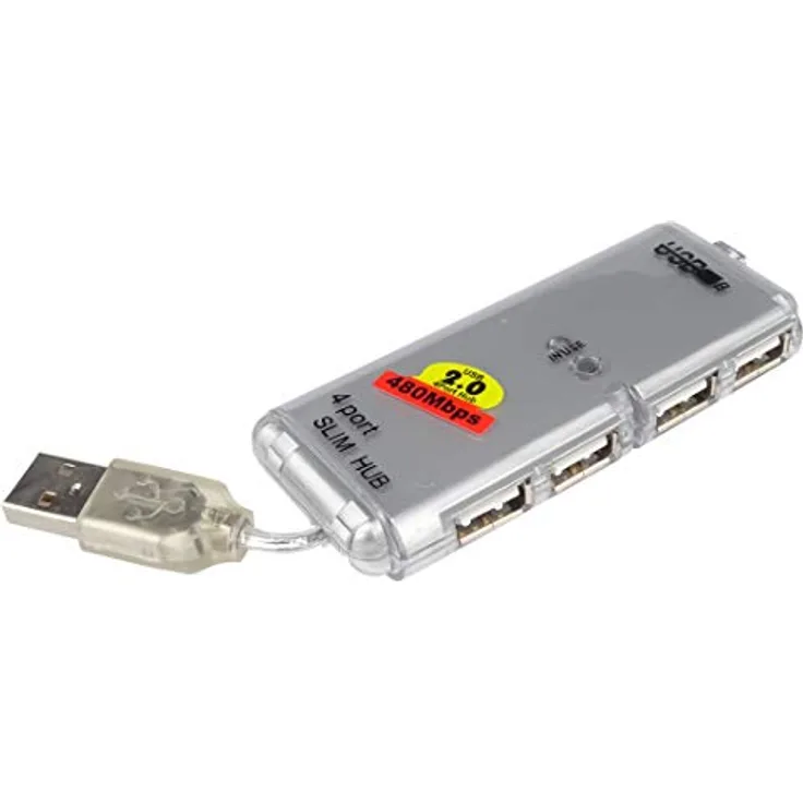 PremiumCord USB Hub 4 Port ohne Stromversorgung, integriertes Kabel, USB 2.0 high Speed, bis zu 480 Mbit/s, ku2hub4ws