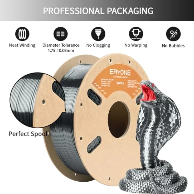 ERYONE Silk PLA Filament 1.75 mm, Seiden PLA Gunmetal, 1 kg/Spule, hochglänzende Druckoberfläche – Bild 3