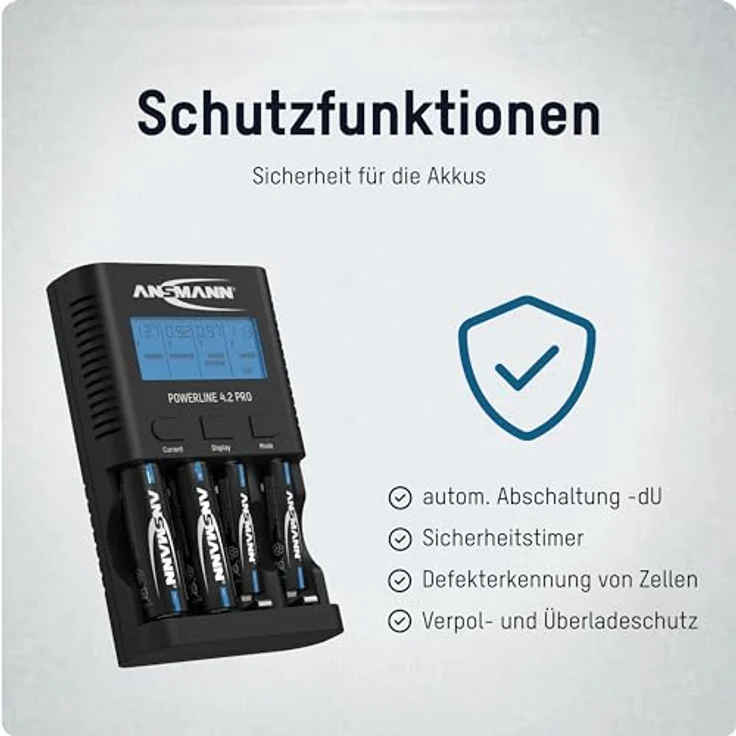 ANSMANN Batterieladegerät für 4X AA-AAA NiMH Akkus - Ladegerät mit 5 Ladeprogrammen: Laden, Entladen, Testen, Refresh, Schnellladen + USB-Lader - Powerline 4.2 Pro Akku-Ladegerät – Bild 5