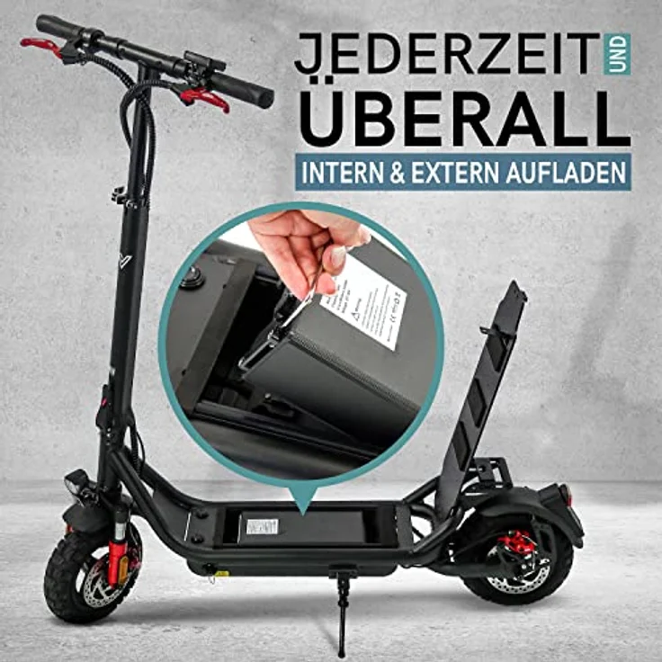velix E-Kick 20 Pro E-Scooter mit ABE Straßenzulassung - Elektroroller 60km Reichweite 10" Luftreifen für Erwachsene bis 120 kg - wechselbarer Akku - verstellbare Lenkerhöhe Vollfederung LED-Licht – Bild 4