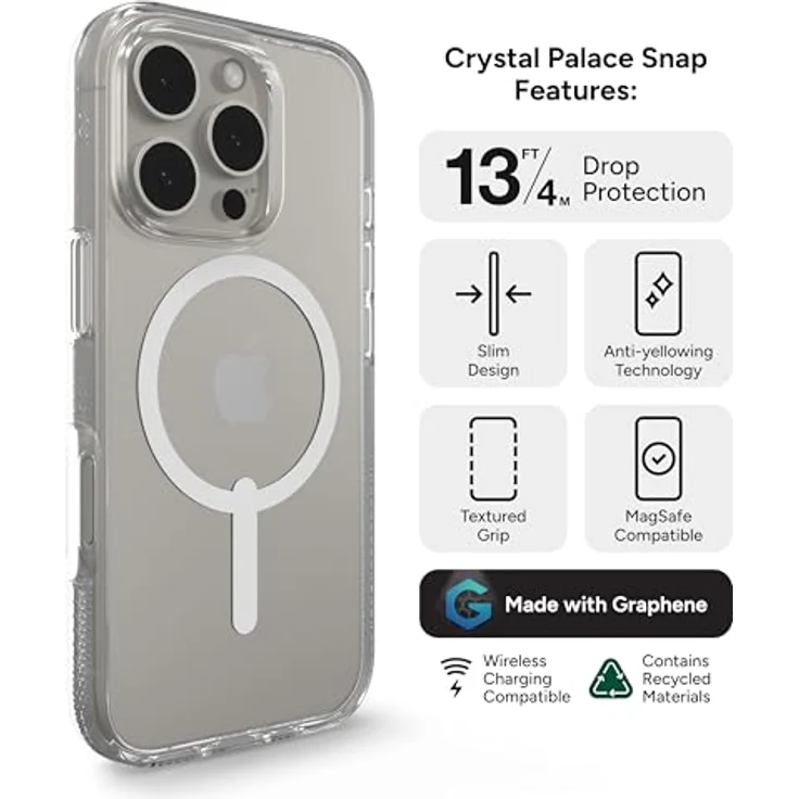 ZAGG Crystal Palace Snap iPhone 16 Pro [6.3-Inch], Transparent, Graphen-verstärkt, MagSafe kompatibel, Stoßfest & Kratzfest – Bild 3