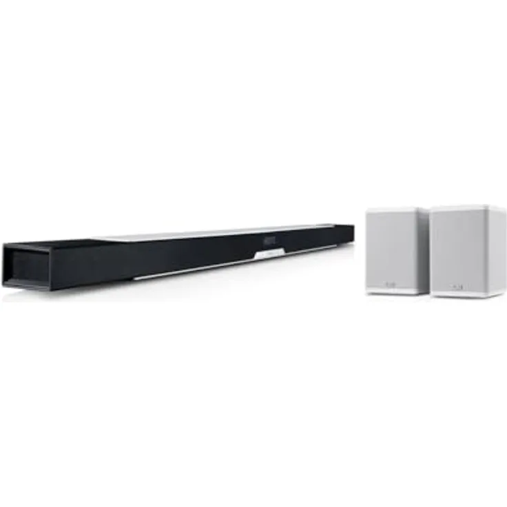 Teufel CINEBAR LUX Surround 5.0 Set - Soundbar mit Kabelloser Aktiv Rear-Speaker, Dolby Audio, W-LAN, Bluetooth, Multiroom, 4K-Pass-Through, Dynamore 3D, HDMI 3D ARC CEC - weiß