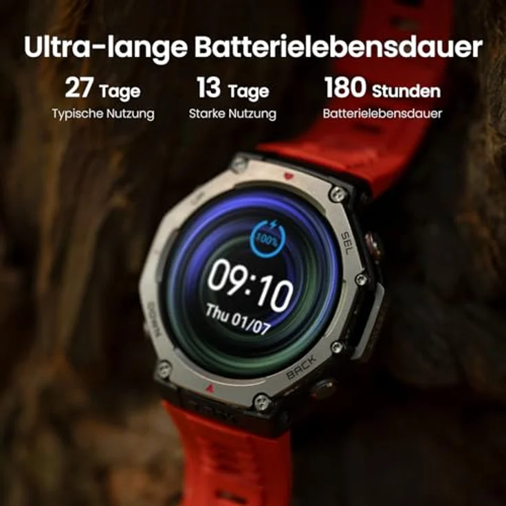 Amazfit T-Rex 3 Outdoor Smartwatch 48mm AMOLED Display, 27 Tage Akkulaufzeit, NFC Zahlung, 170+ Sportmodus, 45m Freitauchen - Schwarz – Bild 4