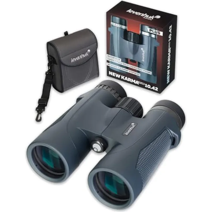 Levenhuk New Karma PLUS 10x42, robustes Outdoor-Fernglas mit 10-facher Vergrößerung, wasserdicht und beschlagfrei, schwarz