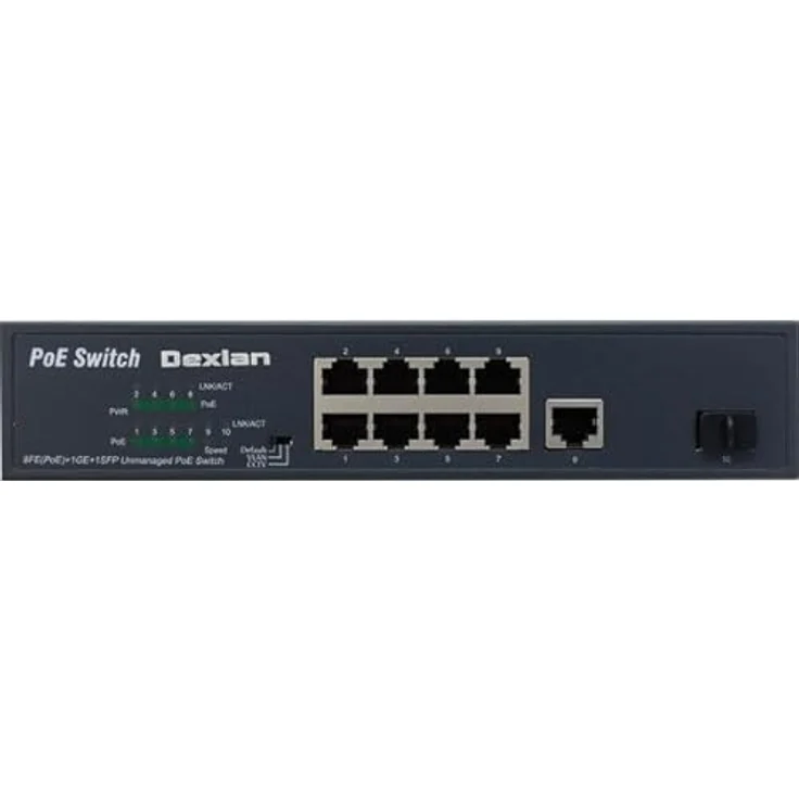 Dexlan DX3110-P120, 8-Port Netzwerk Switch mit 8x 100/10 Mbit/s PoE+ Ports, 1x 1 GBit Uplink, 1x SFP, 120W, Metallgehäuse – Bild 2